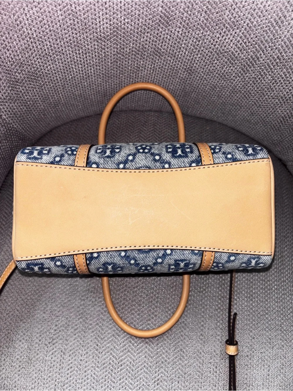 Tory Burch T Monogram Denim Mini Barrel Bag
